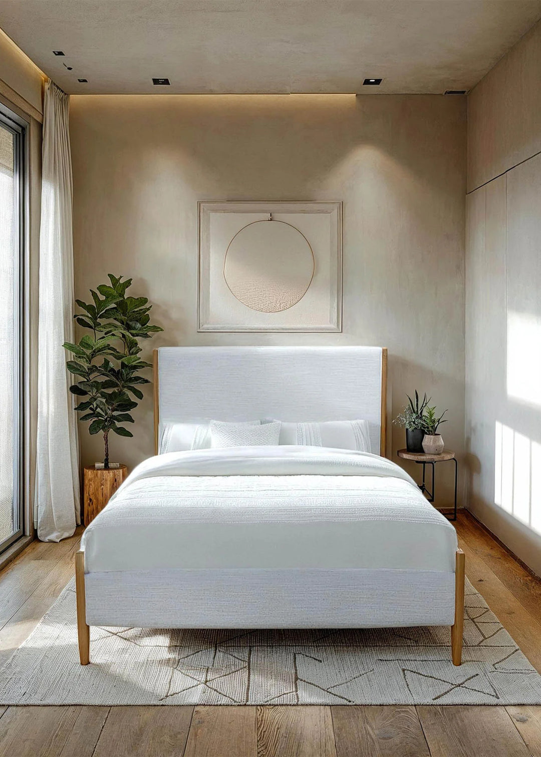 Kamelia Queen Bed Frame in Sand top-down view - queen upholstered bed frame by LH Imports - Whats New Furniture Portland OR