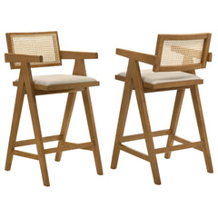 Kane Woven Rattan Wood Bar Chair Light Walnut (Set of 2) - What&