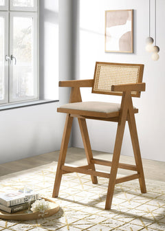 Kane Woven Rattan Wood Bar Chair Light Walnut (Set of 2) - What&