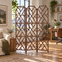Kara Rattan Room Divider in Cane Brown styled in a Portland home - Whats New Furniture Portland
