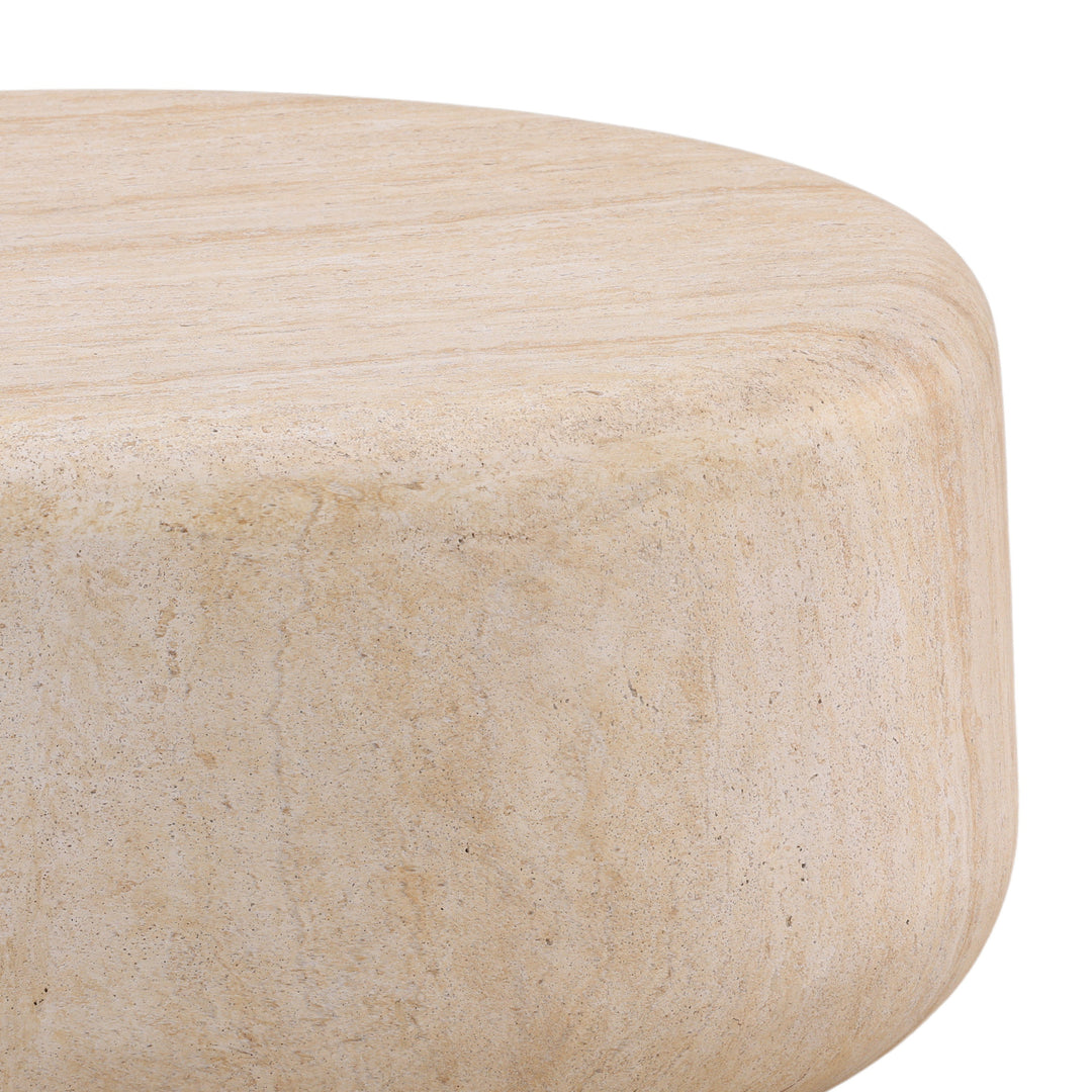 Kassia Coffee Table - Faux Travertine Round concrete construction detail 1 - Coffee Tables by Dovetail - Whats New Furniture Portland OR