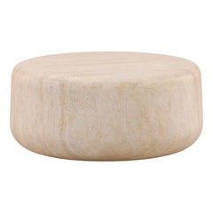 Kassia Coffee Table - Faux Travertine Round front three-quarter view - Coffee Tables by Dovetail - Whats New Furniture Portland OR