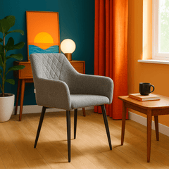 Kaya Dining Chair in Grey lifestyle setting - boucle dining chair - Whats New Furniture Portland OR