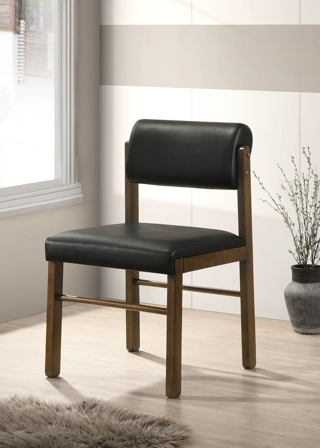 Kehoe Upholstered Dining Side Chair Black and Walnut (Set of 2) - What&