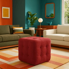 Kerby Cube Ottoman Stool in Claret room setting - cube ottoman stool private label - Whats New Furniture Portland OR