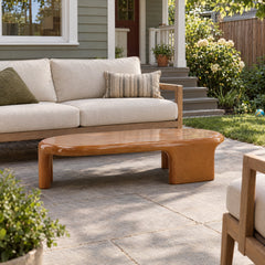 Kevelyn Outdoor Coffee Table - Ochre Concrete in Ochre styled in a Portland home - Whats New Furniture