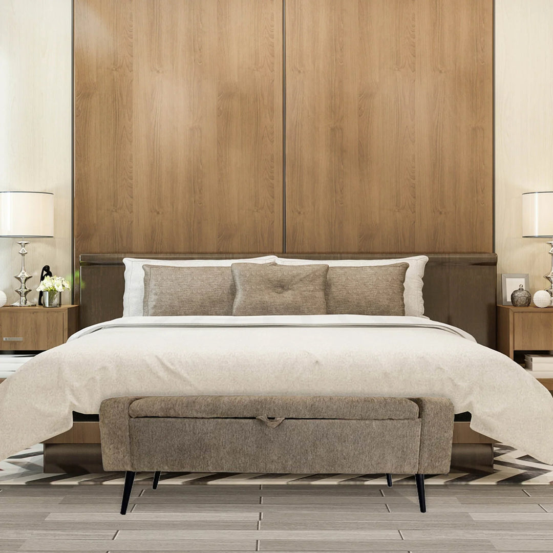 Khloe Storage Bench in Chocolate room setting - upholstered storage bench by LH Imports - Whats New Furniture Portland OR