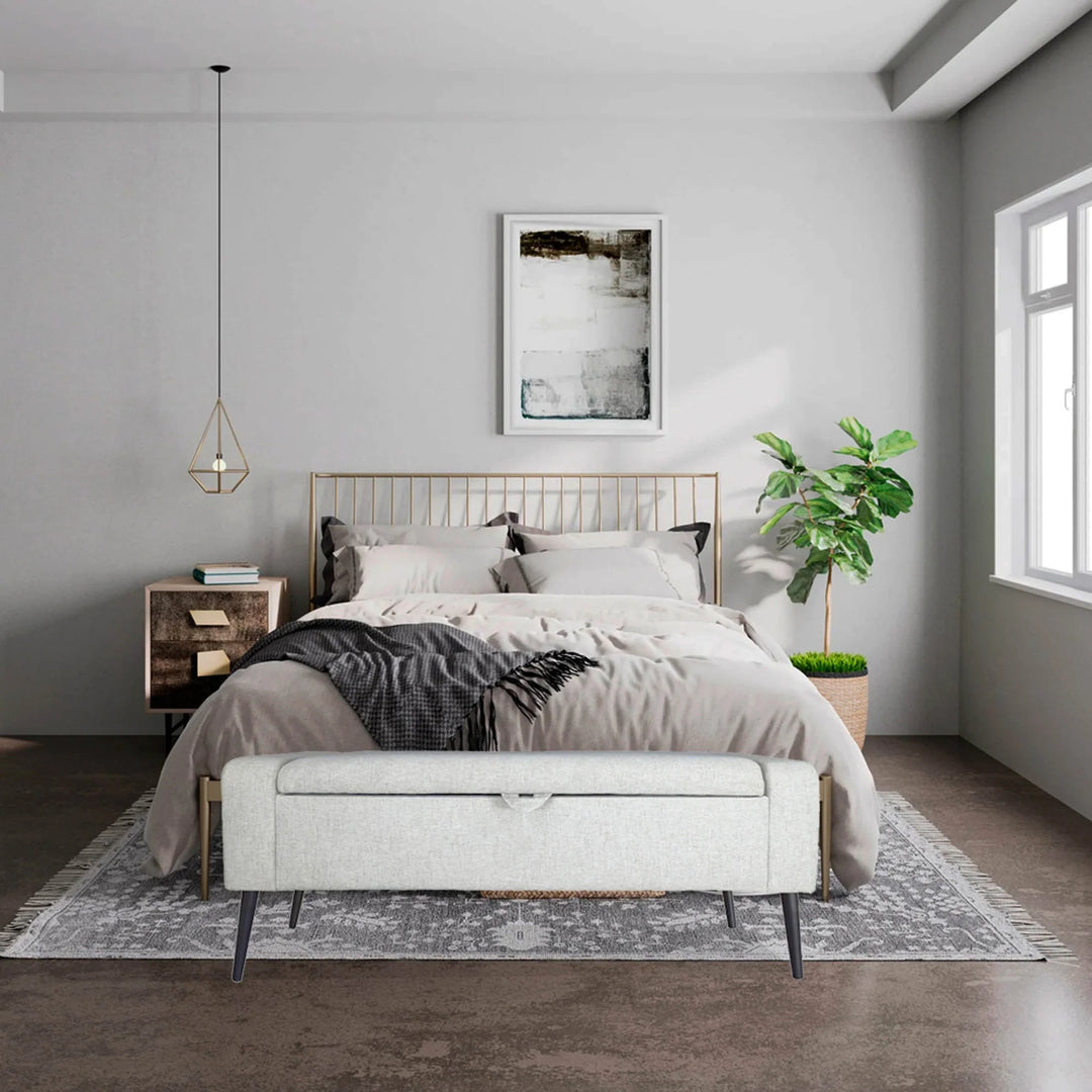 Khloe Storage Bench in Sand variant room setting - upholstered storage bench by LH Imports - Whats New Furniture Portland OR