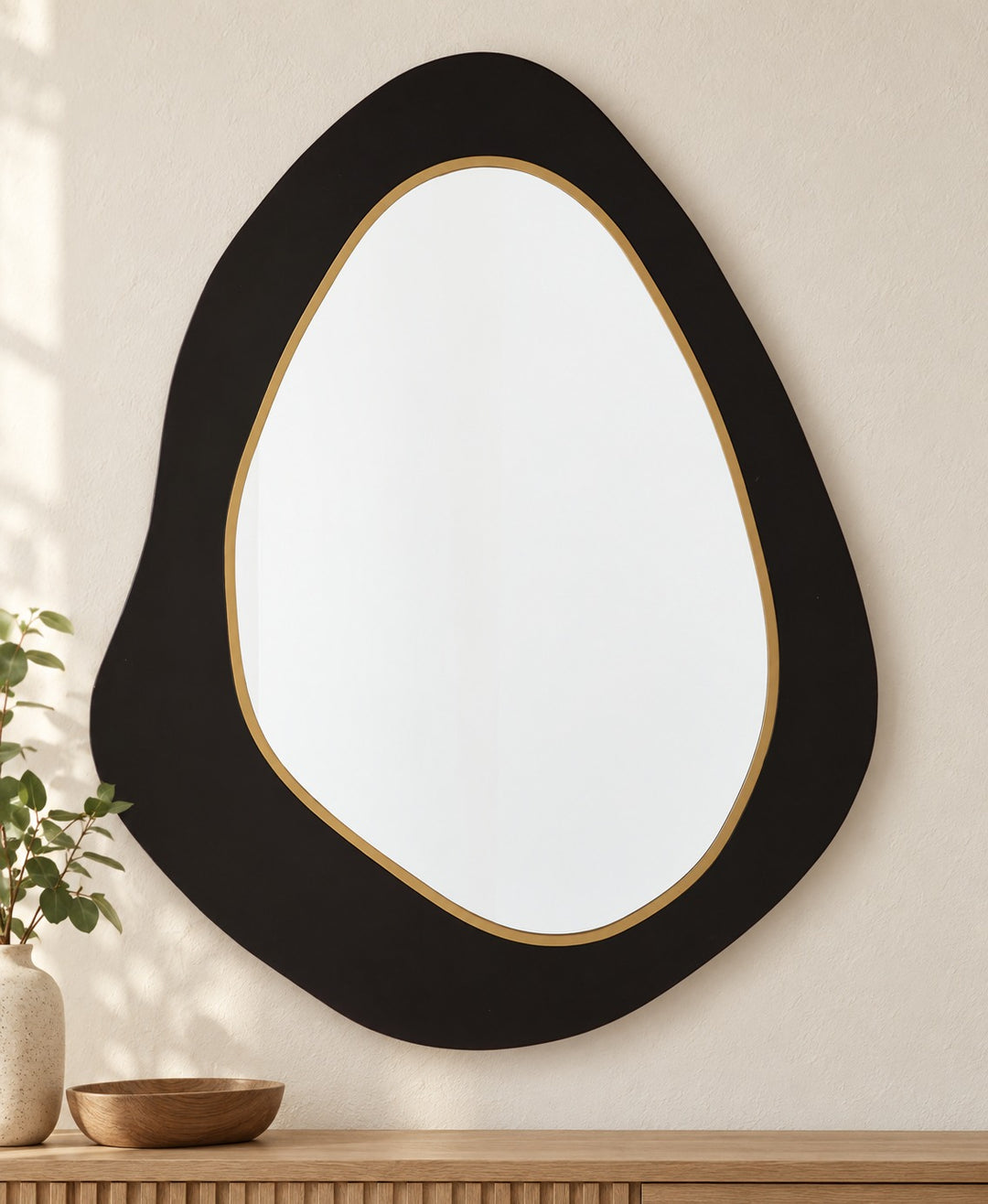 Kierlock Accent Mirror in Black/Gold Finish styled in a Portland home — lifestyle view