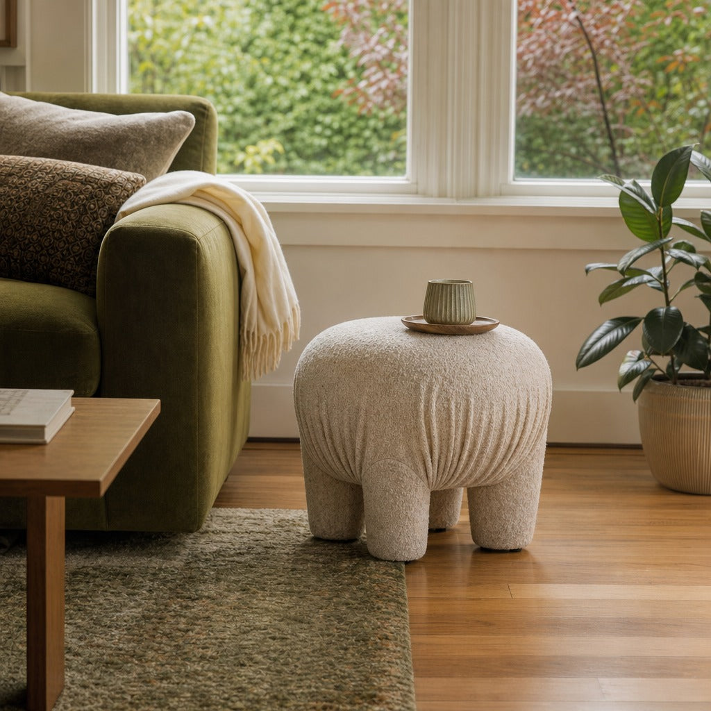 Kiko Ottoman styled in Portland Sellwood cottage living room - Whats New Furniture