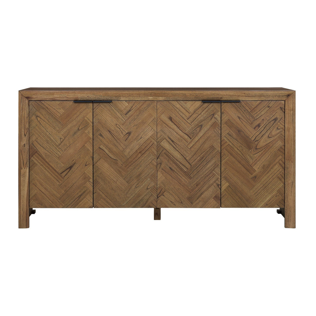 Kingston Herringbone 4-Door Sideboard in Hazelnut Brown - front studio view - Whats New Furniture Portland