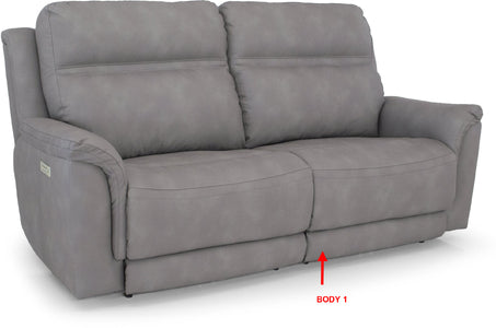 Klamath reclining sofa front view — Oregon-made custom fabric sofa