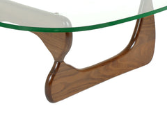 Kyoto Walnut Glass Top Coffee Table in Walnut - sculpted walnut base detail - Coffee Table by Kube Import - Whats New Furniture Portland OR