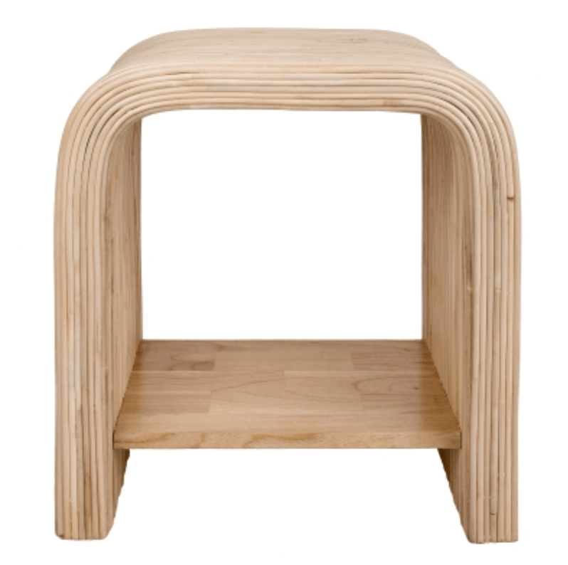 Kyran Rattan Side Table in Natural alternate front view - natural rattan side table by NPD - Whats New Furniture Portland OR
