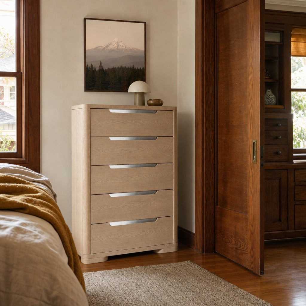Ladera 5 Drawer Bedroom Chest Of Drawers Light Elm styled in Portland Irvington foursquare with original built-ins living room - What&