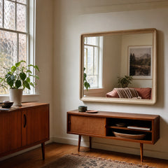 Ladera Dresser Mirror Light Elm styled in Portland Montavilla cottage living room - What&