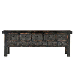 Lahey 11 Drawer Rectangle Console in Antique Pine - reclaimed wood console by Classic Home - Whats New Furniture Portland OR
