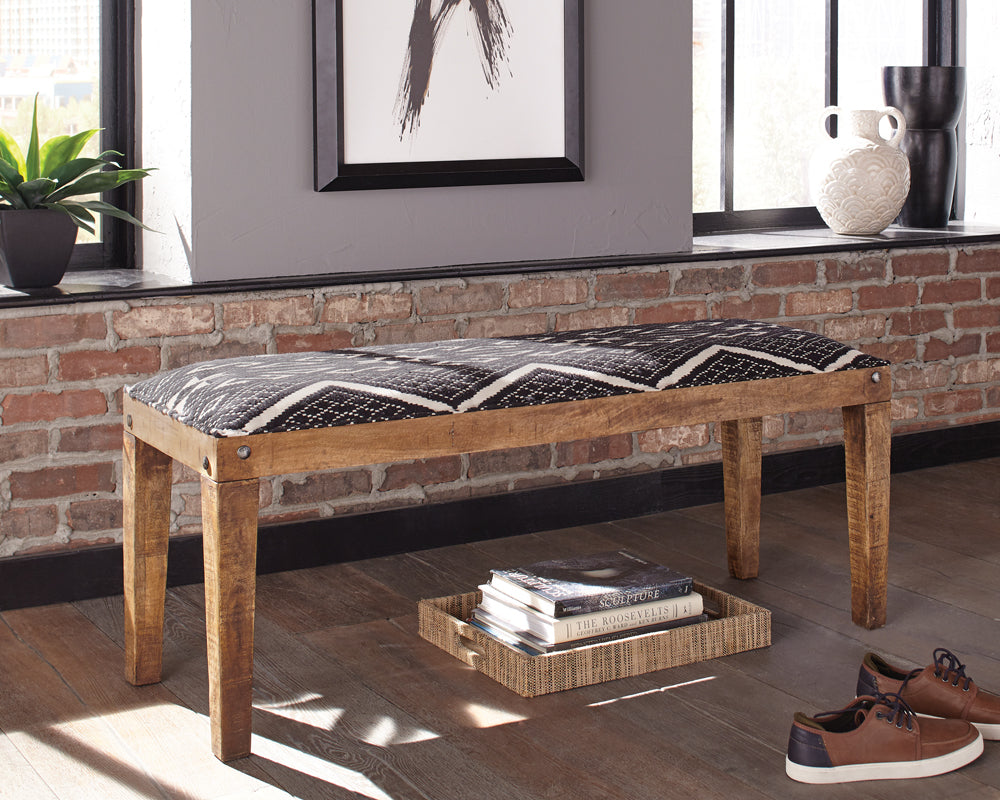 Lamont Fabric Upholstered Accent Bench Black and Natural - What&