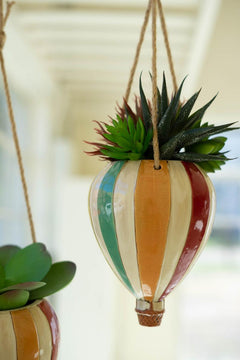 Large Ceramic Hot Air Balloon Hanging Planter — view 2