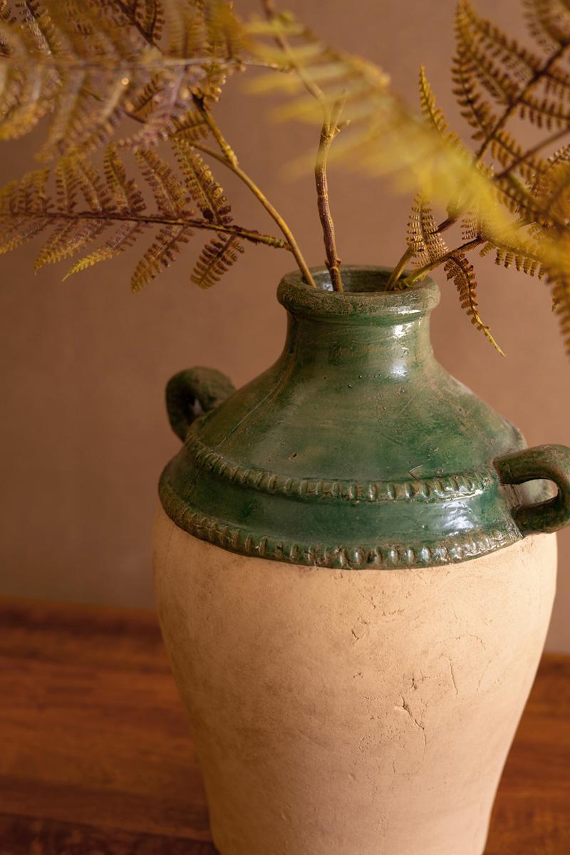 Large Green and Ivory Urn with Two Handles — view 2