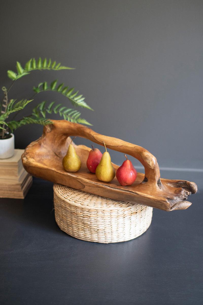 Large Oval Teakwood Bowl with Handle — view 2