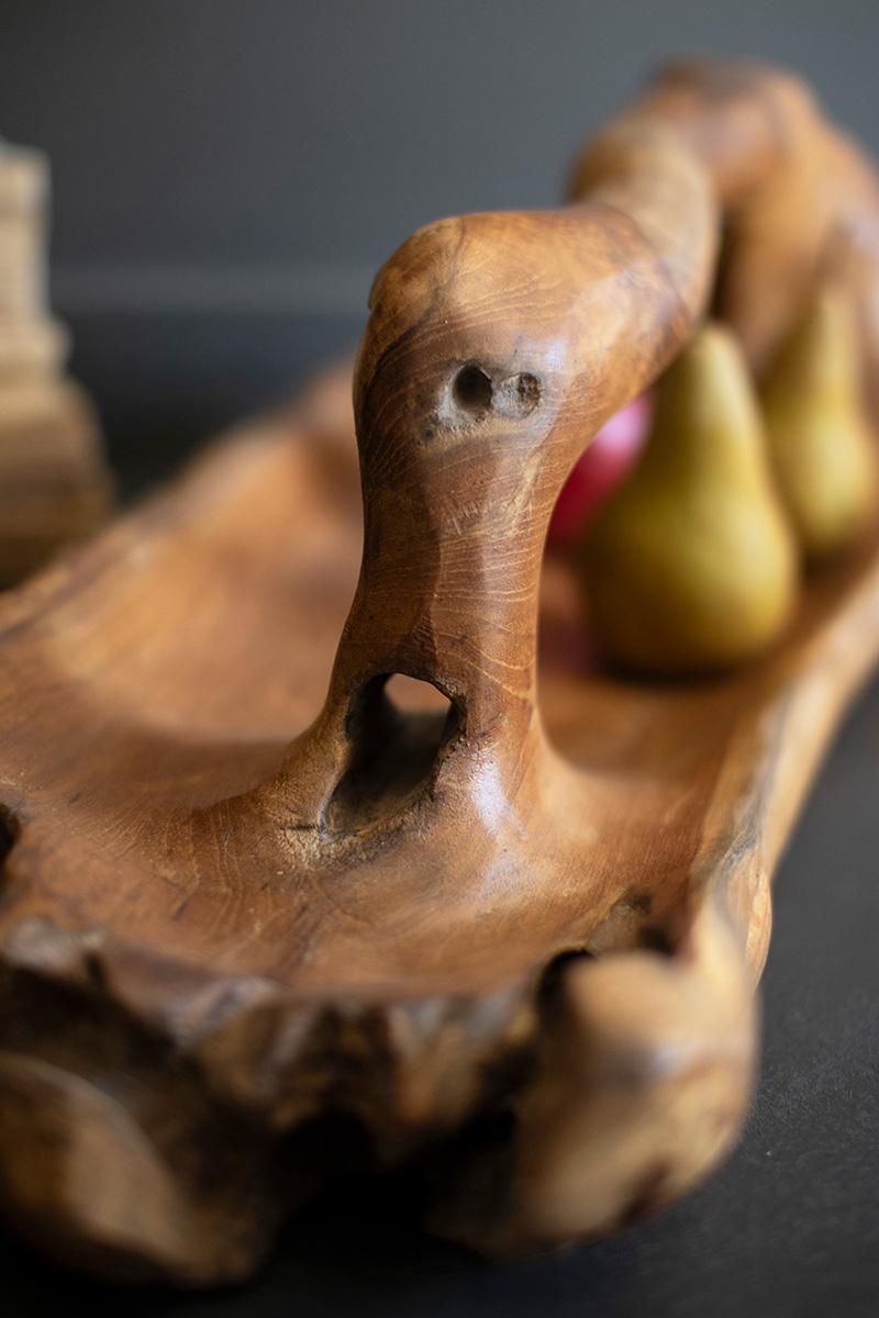 Large Oval Teakwood Bowl with Handle — view 3