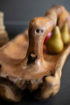 Large Oval Teakwood Bowl with Handle — view 3