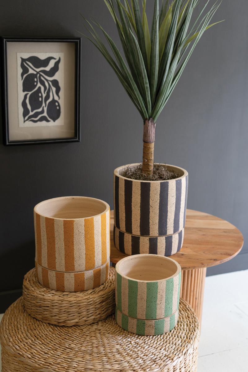 Large Striped Clay Planter with Tray — What&