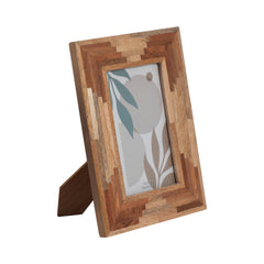 Layered Wood Patchwork Picture Frame, 4x6 angled view - picture frame by Sagebrook Home - Whats New Furniture Portland OR