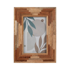Layered Wood Patchwork Picture Frame, 4x6 front view - picture frame by Sagebrook Home - Whats New Furniture Portland OR