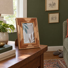 Layered Wood Patchwork Picture Frame, 4x6 styled in a Portland living room - Whats New Furniture