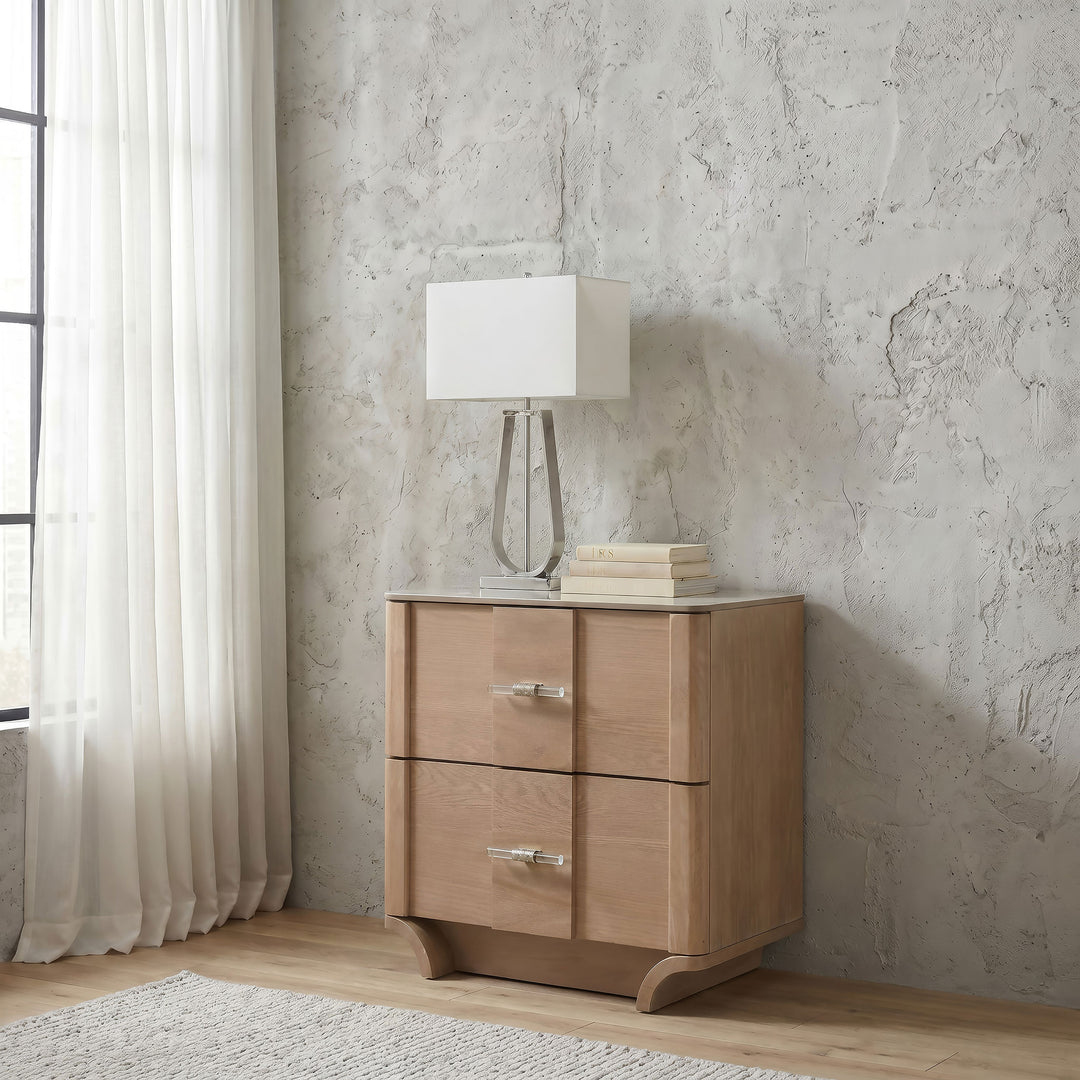 Leanne 2-drawer Sinter Stone Top Nightstand Light Oak - What&