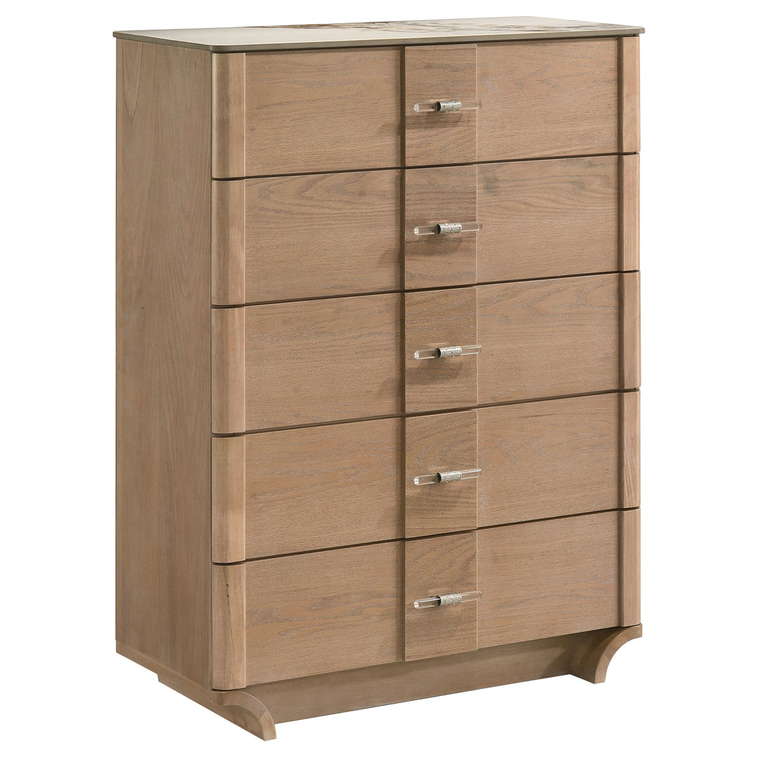 Leanne 5-drawer Sinter Stone Top Chest of Drawers Light Oak - What&