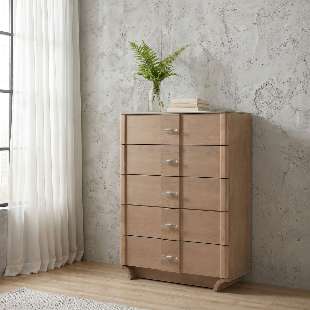 Leanne 5-drawer Sinter Stone Top Chest of Drawers Light Oak - What&