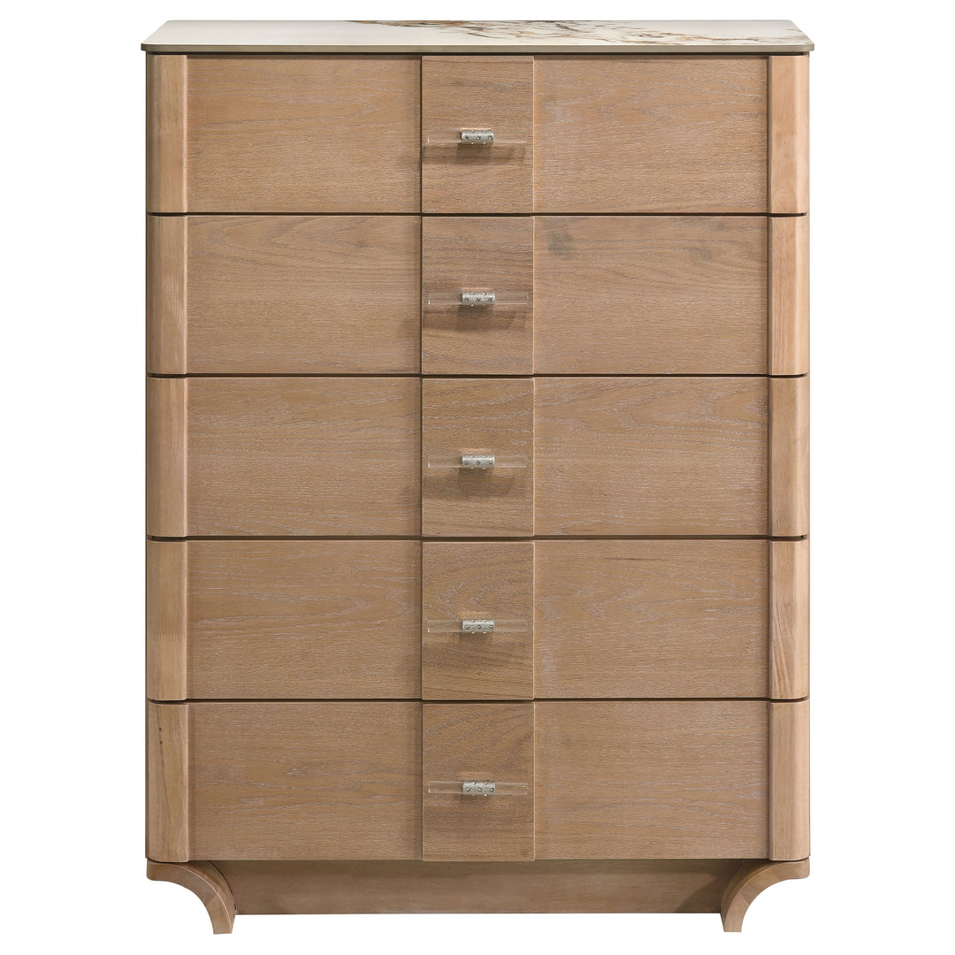 Leanne 5-drawer Sinter Stone Top Chest of Drawers Light Oak - What&