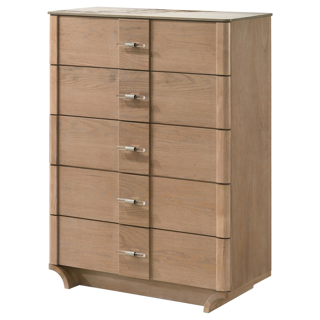 Leanne 5-drawer Sinter Stone Top Chest of Drawers Light Oak - What&