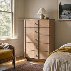 Leanne 5 Drawer Sinter Stone Top Chest Of Drawers Light Oak styled in Portland St. Johns bungalow living room - What&