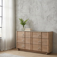 Leanne 6-drawer Sinter Stone Top Dresser Cabinet Light Oak - What&