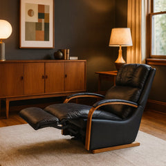 Leather Reclining Chair with Wood Accents detail view 3 - Whats New Furniture - Portland, Oregon