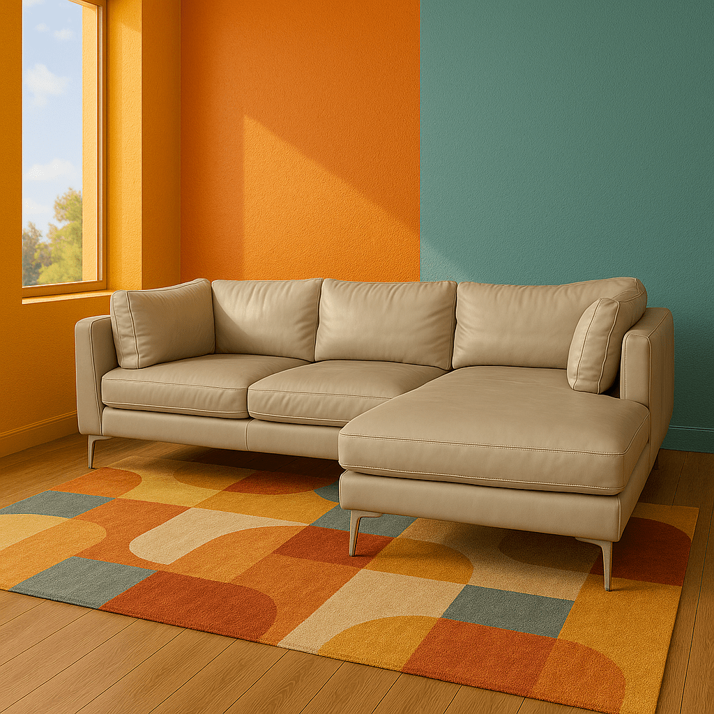 Leather Sectional with Chrome Feet detail view 2 - Whats New Furniture - Portland, Oregon