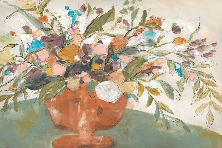 Fall in Warm floral linen wall art, full front view of the 60 by 40 inch artwork - framed wall art by Leftbank - Whats New Furniture Portland OR