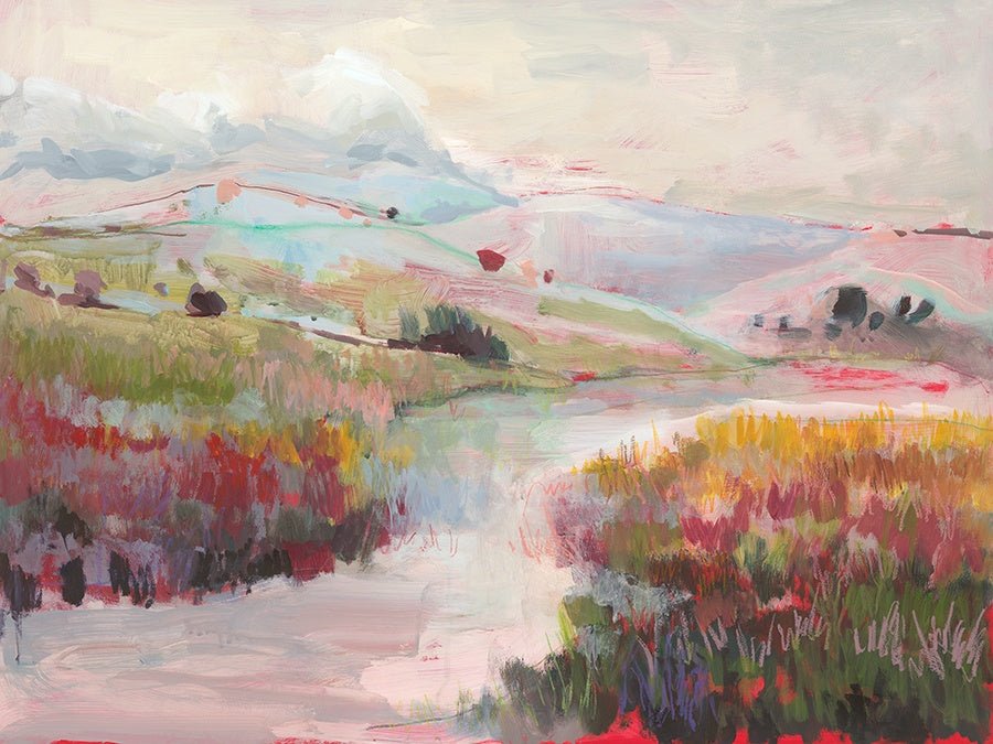 Pink Romance I landscape linen wall art, full front view of the 21 by 16 inch artwork - framed wall art by Leftbank - Whats New Furniture Portland OR