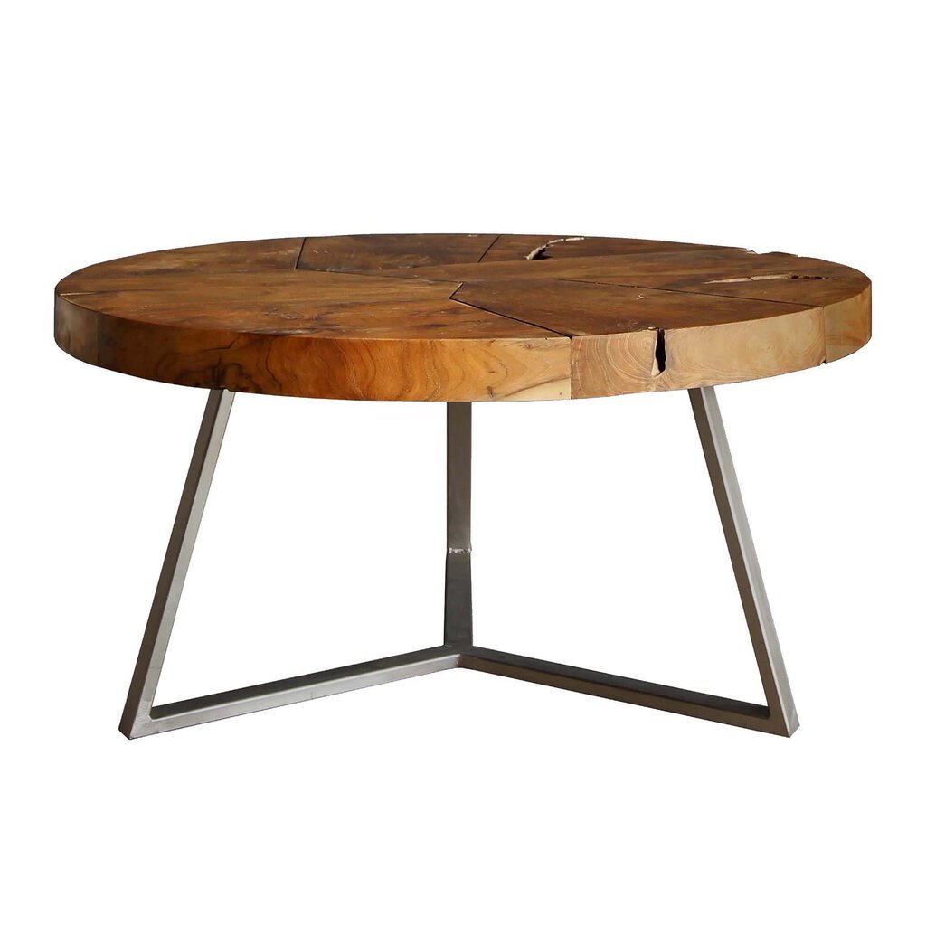 Leon Coffee Table in Reclaimed Teak side view - round coffee table by NPD - Whats New Furniture Portland OR