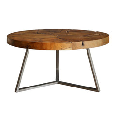 Leon Coffee Table in Reclaimed Teak side view - round coffee table by NPD - Whats New Furniture Portland OR