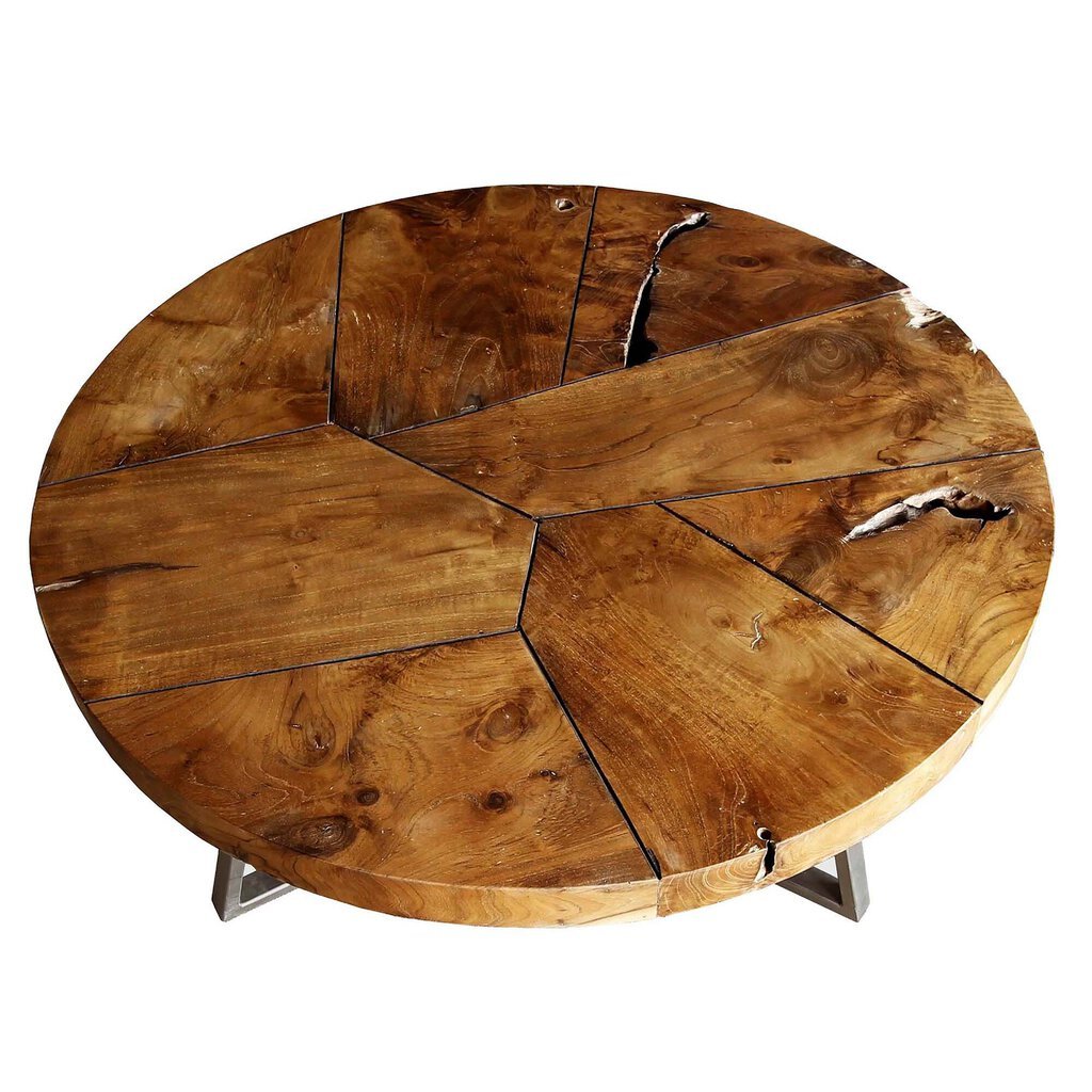 Leon Coffee Table in Reclaimed Teak top-down view - round coffee table by NPD - Whats New Furniture Portland OR