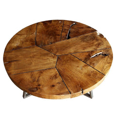 Leon Coffee Table in Reclaimed Teak top-down view - round coffee table by NPD - Whats New Furniture Portland OR