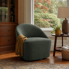 Leon Upholstered Barrel Accent Swivel Chair Hunter Green styled in Portland Irvington foursquare with original built-ins living room - What&