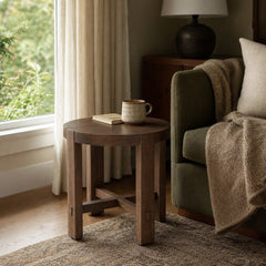 Abstract Side Table in Smoked Acacia styled in Portland Sellwood cottage living room - Whats New Furniture