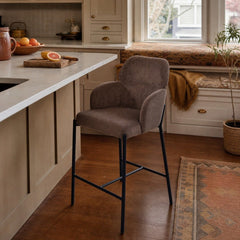 Allegra Counter Stool in Corduroy Brown styled in Portland Irvington foursquare with original built-ins kitchen - Whats New Furniture
