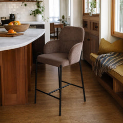 Allegra Counter Stool in Corduroy Brown styled in Portland Irvington foursquare with original built-ins kitchen - Whats New Furniture